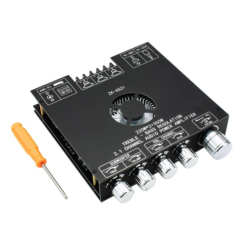 Hosyond ZK-AS21 TPA3255 Bluetooth 5.1 Power Amplifier Board HiFi 2.1 Channel 220Wx2+350W Digital Audio Receiver AMP Board with Treble and Bass Control for DIY Speakers - Image 1